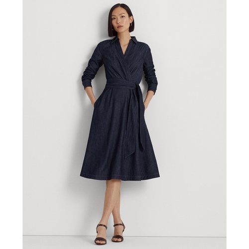 폴로 랄프로렌 Womens Self-Belt Long-Sleeve Surplice Georgette Midi Dress