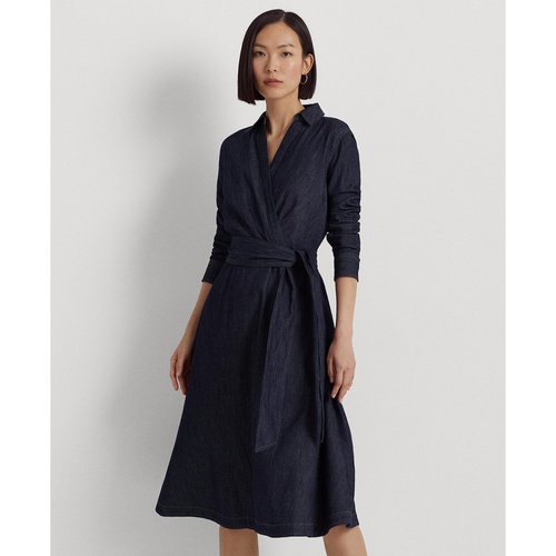 폴로 랄프로렌 Womens Self-Belt Long-Sleeve Surplice Georgette Midi Dress