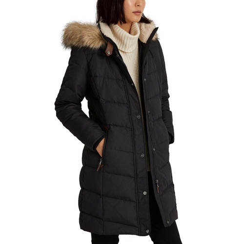 폴로 랄프로렌 Womens Faux-Fur-Trim Hooded Puffer Coat