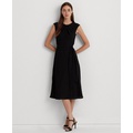 Womens Bubble Crepe Cap-Sleeve Dress