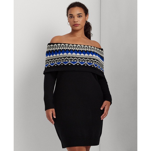 폴로 랄프로렌 Plus Size Off-The-Shoulder Fair Isle Sweater Dress