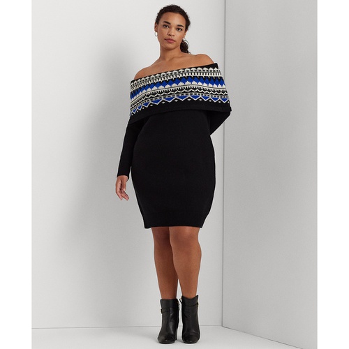 폴로 랄프로렌 Plus Size Off-The-Shoulder Fair Isle Sweater Dress