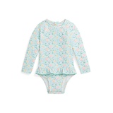 Baby Girls Floral Ruffled One Piece Crewneck Rash Guard