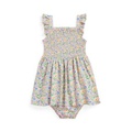 Baby Girls Floral Smocked Cotton Dress and Bloomer Set