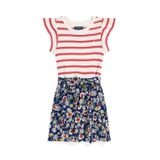 Toddler and Little Girls Striped Floral Cotton-Blend Dress