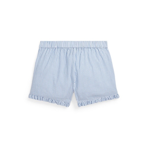 폴로 랄프로렌 Big Girls Striped Ruffled Cotton Seersucker Shorts