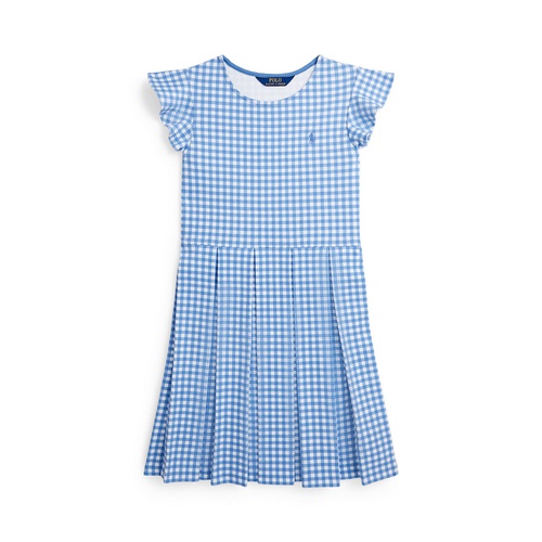 폴로 랄프로렌 Big Girls Gingham Ruffled Ponte Fit and Flare Dress