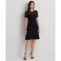 Womens Belted Lace-Trim Fit & Flare Dress
