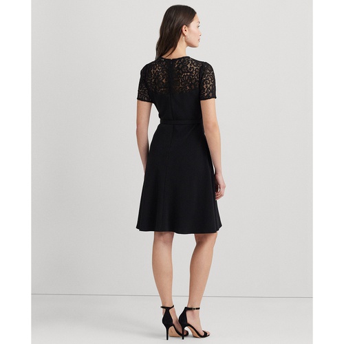 폴로 랄프로렌 Womens Belted Lace-Trim Fit & Flare Dress