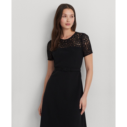 폴로 랄프로렌 Womens Belted Lace-Trim Fit & Flare Dress