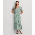 Womens Shadow-Gingham Belted Cotton-Blend Dress