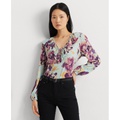 Womens Ruffled Blouson-Sleeve Top