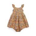 Baby Girls Floral Ruffled Cotton Dress and Bloomer Set