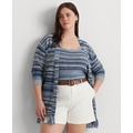 Plus Size Linen-Blend Belted Fringe-Trim Cardigan