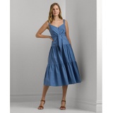 Womens Cotton-Blend Tie-Front Tiered Dress