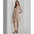 Womens Striped Tie-Waist Broadcloth Shirtdress