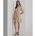 Womens Striped Tie-Waist Broadcloth Shirtdress