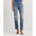 Womens High-Rise Ripped Straight Ankle Jeans