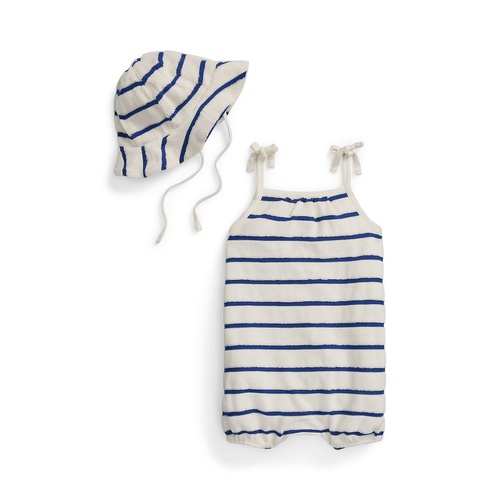 폴로 랄프로렌 Baby Girls Striped Terry Bubble Shortall and Hat Set