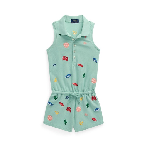 폴로 랄프로렌 Toddler and Little Girls Beach-Icon Stretch Mesh Polo Romper