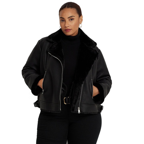 폴로 랄프로렌 Womens Plus Size Faux-Shearling Moto Jacket