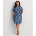 Plus Size Linen Floral Shirtdress