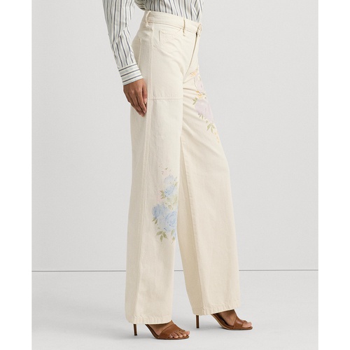 폴로 랄프로렌 Womens Printed High-Rise Wide-Leg Jeans Regular & Petite