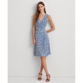 Womens Floral Surplice Jersey Sleeveless Dress