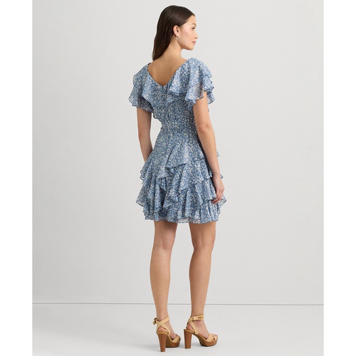 폴로 랄프로렌 Womens Ruffled Chiffon Fit & Flare Dress