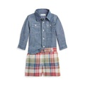 Baby Boys Cotton Chambray Shirt and Madras Short Set