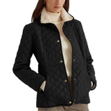 Womens Faux-Sherpa-Collar Quilted Coat