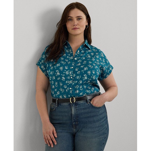 폴로 랄프로렌 Plus Size Cuffed Linen Floral Shirt