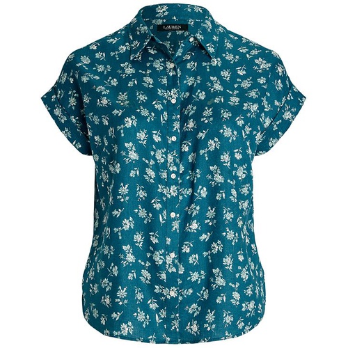 폴로 랄프로렌 Plus Size Cuffed Linen Floral Shirt