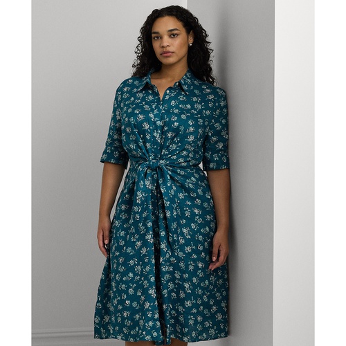 폴로 랄프로렌 Plus Size Tie-Front Floral Linen Shirtdress