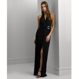 Womens Sleeveless Jersey Halter Gown