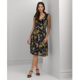 Womens Belted Floral A-Line Dress
