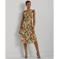 Womens Floral Empire-Waist A-Line Dress Regular & Petite