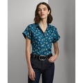 Womens Linen Cuffed Floral Shirt Regular & Petite