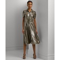 Womens Metallic Chiffon Shirtdress