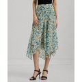 Womens Floral Handkerchief Midi Skirt