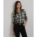 Womens Embroidered Plaid Shirt