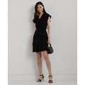 Womens Belted Ruffle-Trim Satin Tiered Dress