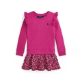 Toddler and Little Girls Floral Poplin-Skirt Fleece Dress