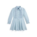 Toddler and Little Girls Ruffled Cotton Chambray Dress