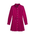 Big Girls Belted Pleated Corduroy Shirtdress