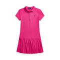 Big Girls Pleated Stretch Mesh Polo Dress