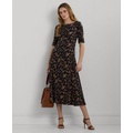 Womens Floral Stretch Cotton Midi Dress