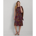 Womens Paisley Belted Bubble Crepe Dress