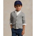 Toddler and Little Boys Cable Knit Cotton V Neck Cardigan Sweater