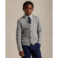 Big Boys Cable Knit Cotton V Neck Cardigan Sweater